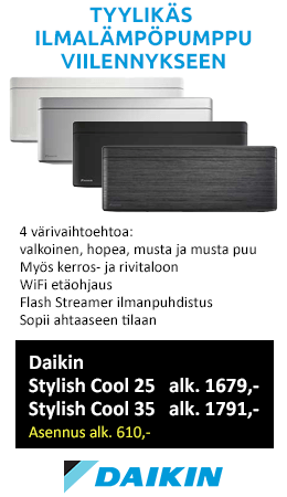 Uusi tyylikäs ilmalämpöpumppu viilennykseen! Daikin Stylish Cool neljällä eri värivaihtoehdolla: valkoinen, hopea, mattamusta tai musta puu