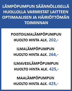 Poistoilmalämpöpumpun, ilmalämpöpumpun, maalämpöpumpun, ilmavesilämpöpumpun huollot pääkaupunkiseudulla vuosien ammattitaidolla ja kokemuksella