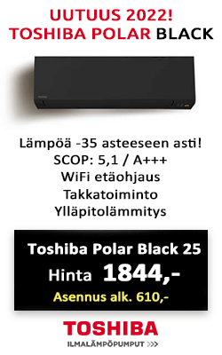 Uusi musta Toshiba Polar Black 25 ilmalämpöpumppu tuo kotiisi tehokkuutta ja tyyliä. Hinta 1844 €