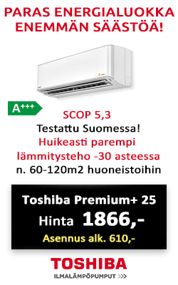 Ilmalämpöpumppu Toshiba Premium+ hinta asennettuna alk. 2443