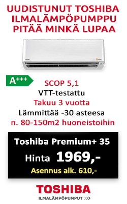 Ilmalämpöpumppu Toshiba Premium 35 on uudistunut malliksi Toshiba Premium+ 35. Energialuokka A+++, hinta asennettuna alk. 2578€