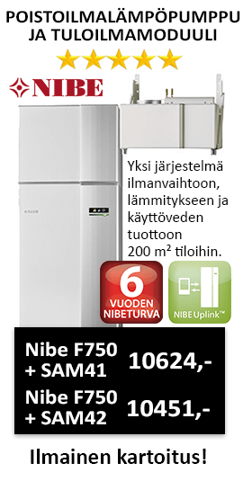 Poistoilmalämpöpumppu Nibe F750 + SAM 41 tuloilmamoduuli ja F750 + uusi SAM 42