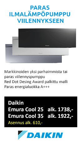 Daikin Emura Cool on markkinoiden yksi parhaimmista tai paras viilennyspumppu. Energialuokka A+++!