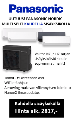 Ilmalämpöpumppu Panasonic Multi-Split Power Heat kahdella sisäyksiköllä erillisten tilojen lämmitykseen ja viilennykseen. Hinta alk. 2817 € 