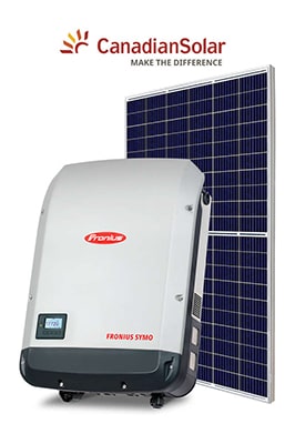 Scanoffice Premium Fronius 3,6 kWp aurinkosähköjärjestelmässä kaikki tarvittava omaan aurinkovoimalaan! Canadian solar aurinkopaneelit, Fronius invertteri yms.