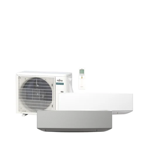Fujitsu Stylish Design 12 ilmalämpöpumpun sisäyksiköt helmiäisvalkoisena ja hopeanharmaana