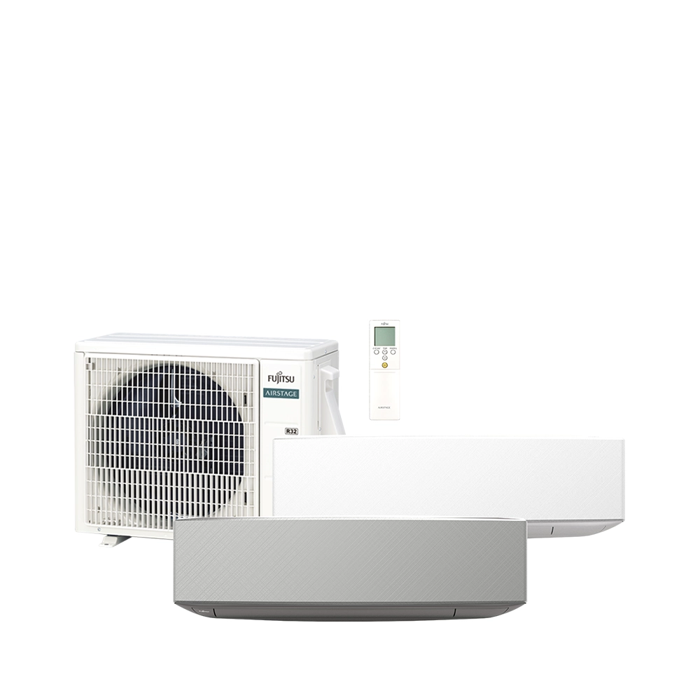 Fujitsu Stylish Design 14 sisäyksiköt valkoisena ja hopeanharmaana