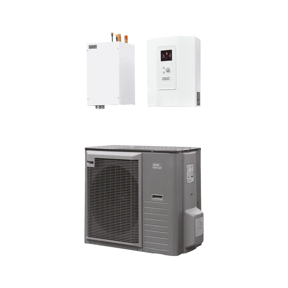 Jäspi Basic Split 10 kW ilma-vesilämpöpumpun ulkoyksikkö ja sisäosat. LVI: 5363621